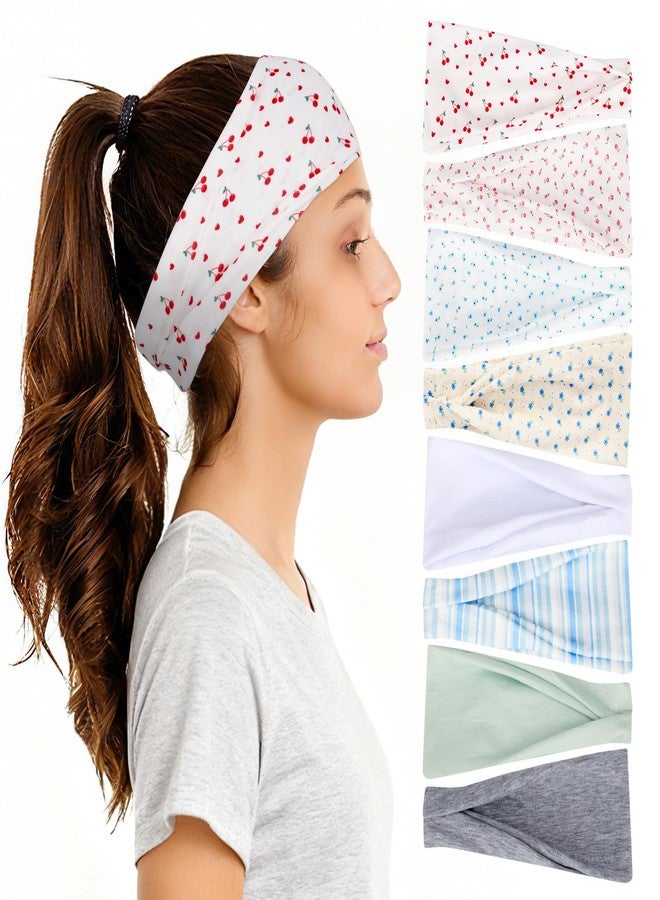 obeoby 8 Pack Floral Cherry Headbands for Spring Summer Outfits, Non Slip Fashion Boho Headbands for Women Girls - Image 1